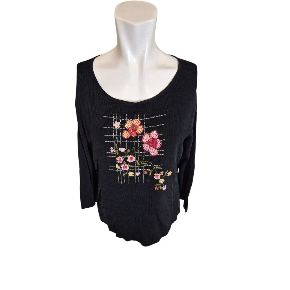 Sweaterworks Vintage Sequin Beaded Floral Sweater Sz L-XL